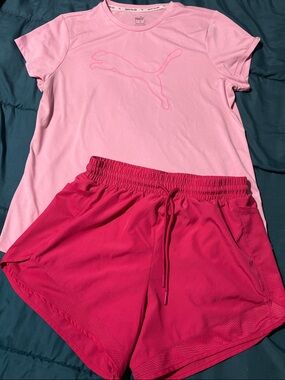 Puma Women’s Pink Athletic Shirt & Darker pink Shirts w/ tights & Drawstring XL